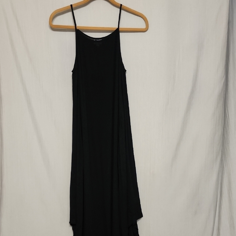 Mud Pie Black Asymmetrical Tank Dress Flowy Lightweight Sleeveless Sheer Size S